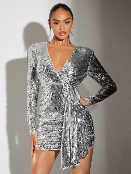 SHEIN BAE DRAPED SEQUIN DRESS