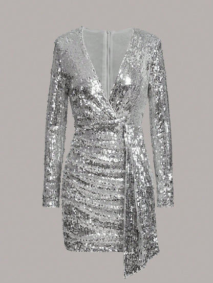 SHEIN BAE DRAPED SEQUIN DRESS