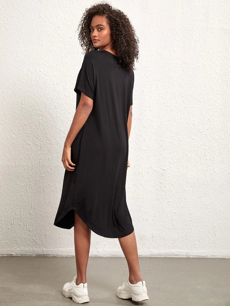 SHEIN BASICS Solid Batwing Sleeve Tee Dress