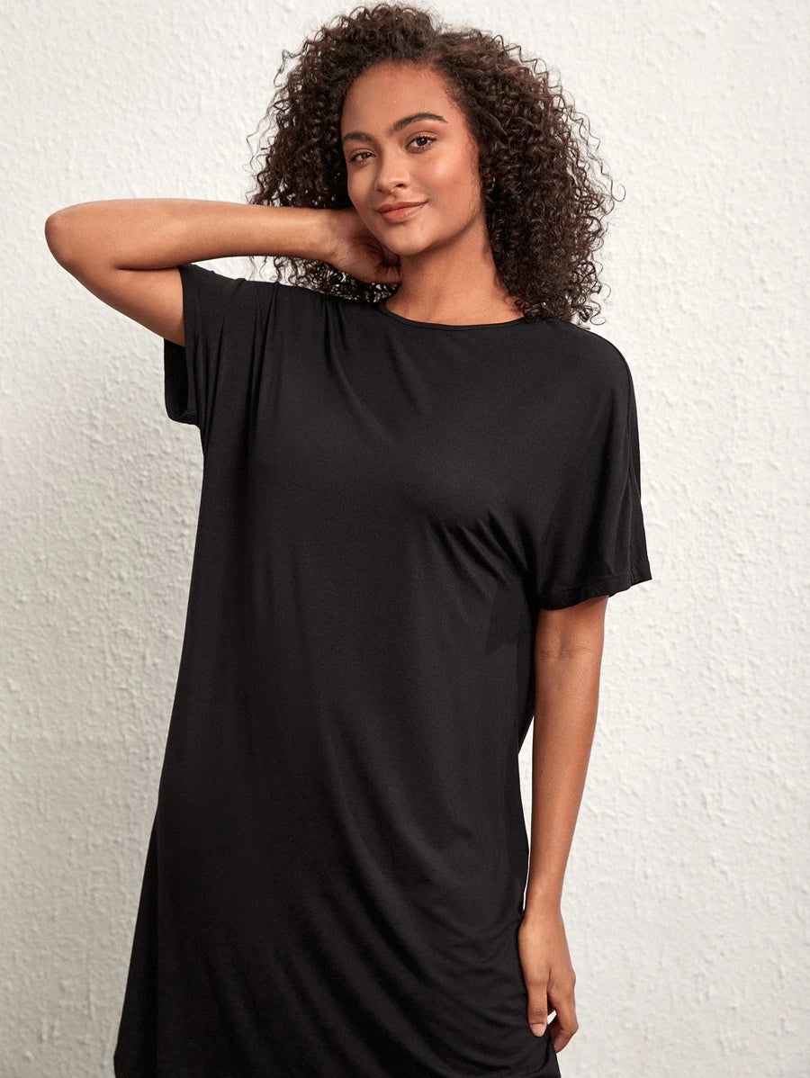 SHEIN BASICS Solid Batwing Sleeve Tee Dress