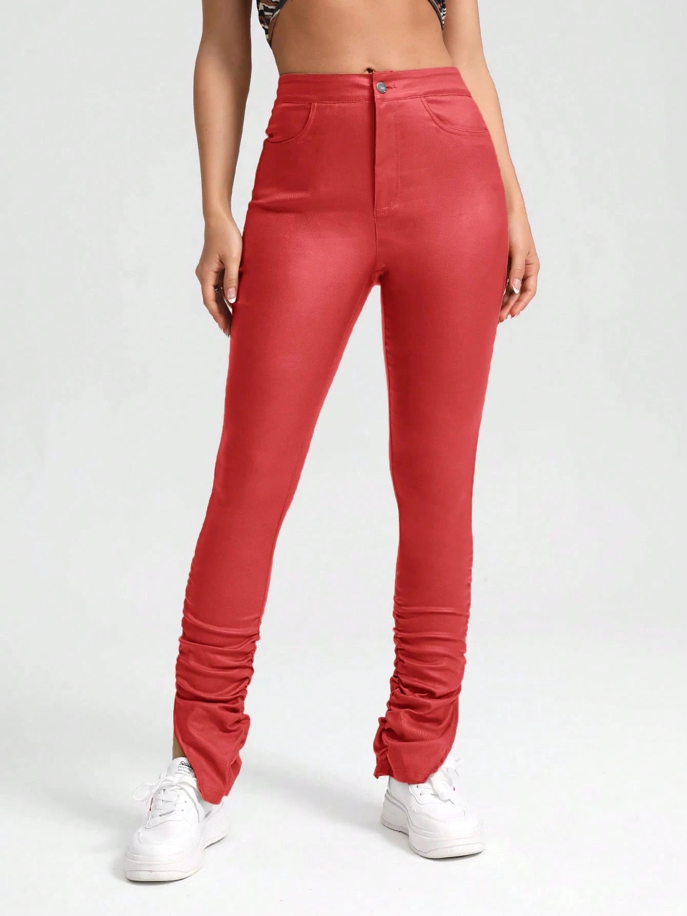 SHEIN ChicEase Ruched Split Slim-Fit Pants
