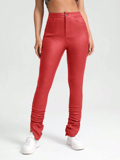 SHEIN ChicEase Ruched Split Slim-Fit Pants