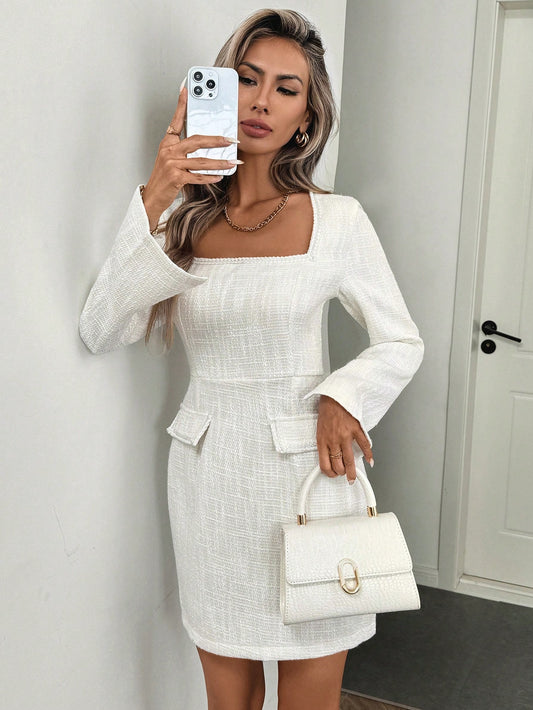 SHEIN Clasi Boucle Flap Collar Short Dress