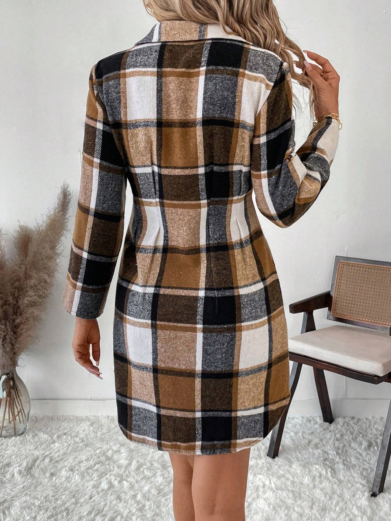 SHEIN Clasi - Plaid Pattern Long Sleeve Dress