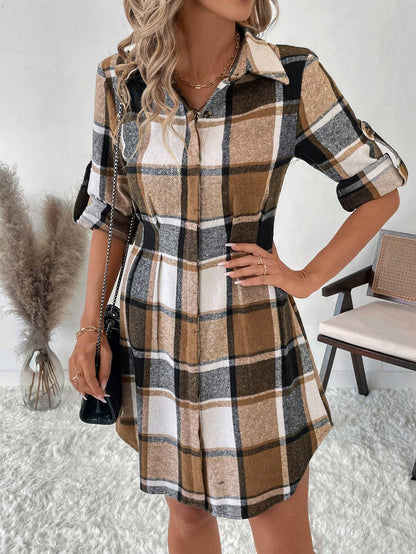 SHEIN Clasi - Plaid Pattern Long Sleeve Dress