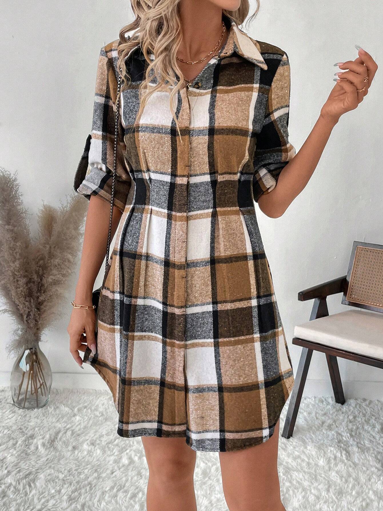 SHEIN Clasi - Plaid Pattern Long Sleeve Dress