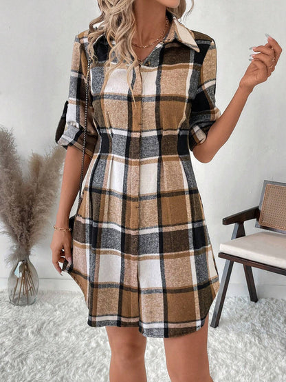 SHEIN Clasi - Plaid Pattern Long Sleeve Dress