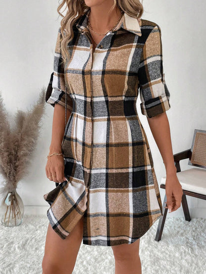 SHEIN Clasi - Plaid Pattern Long Sleeve Dress