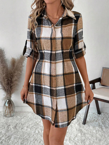 SHEIN Clasi - Plaid Pattern Long Sleeve Dress