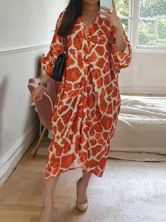 SHEIN Clasi Printed Twist Front Midi Dress