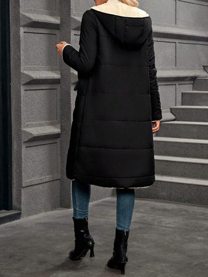 SHEIN Clasi Reversible Hooded Padded Sherpa Coat