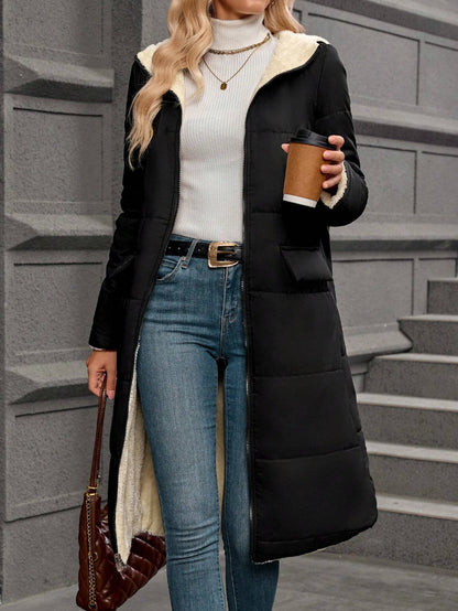 SHEIN Clasi Reversible Hooded Padded Sherpa Coat