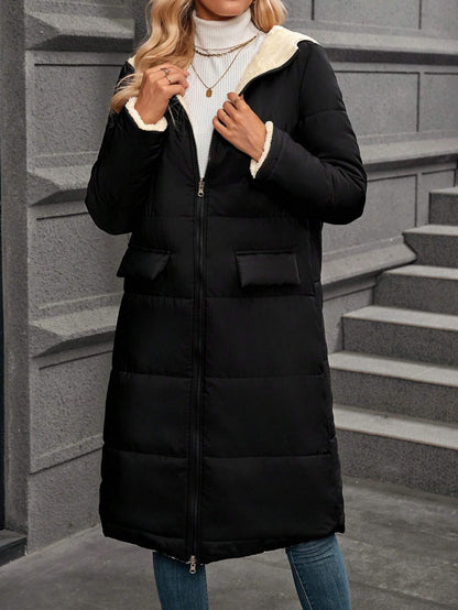 SHEIN Clasi Reversible Hooded Padded Sherpa Coat