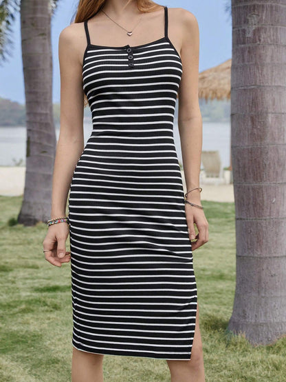 SHEIN EZWEAR STRIPED KNIT CAMI DRESS