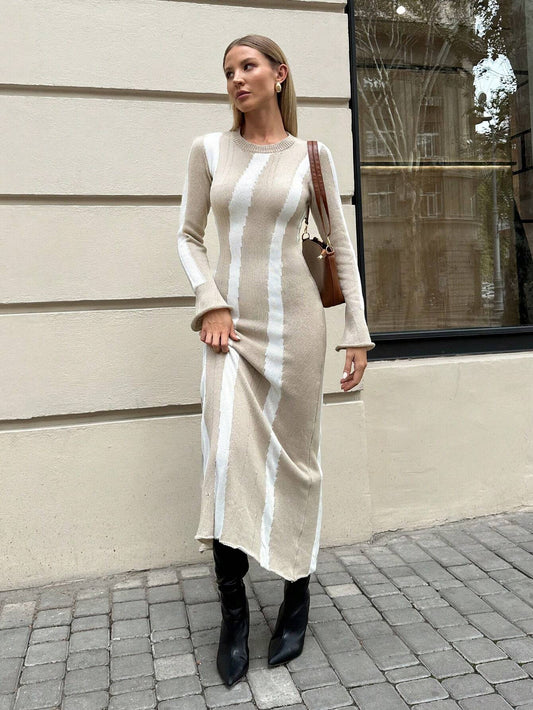 SHEIN Essnce Jacquard Long Knit Sweater Dress