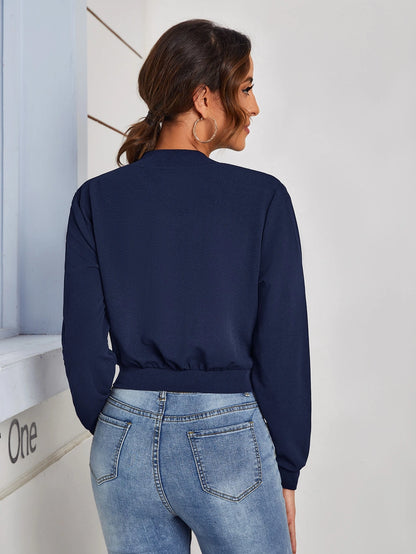 Shein THE NOIR NAVY CROPPED BOMBER JACKET