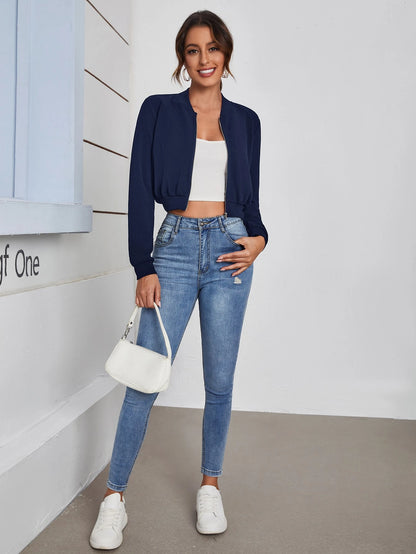 Shein THE NOIR NAVY CROPPED BOMBER JACKET