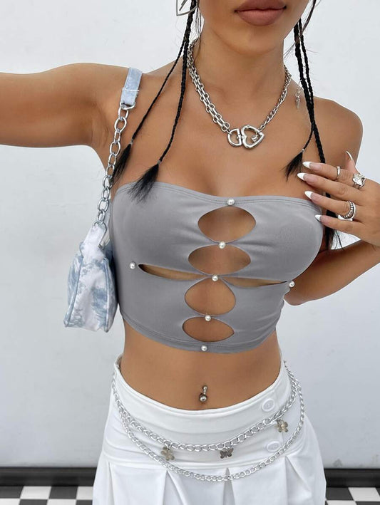 SHEIN ICON Pearls Crop Tube Top