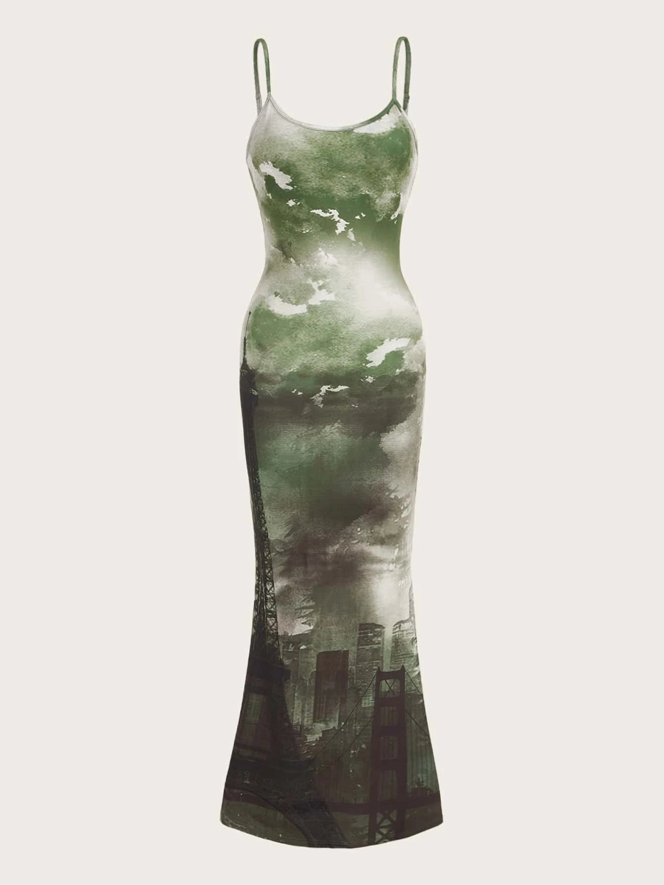 SHEIN ICON Tie Dye & Tower Print Cami Dress - ZEBrand