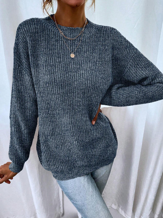 SHEIN LUNE – Solid Round Neck Oversized Knit Sweater