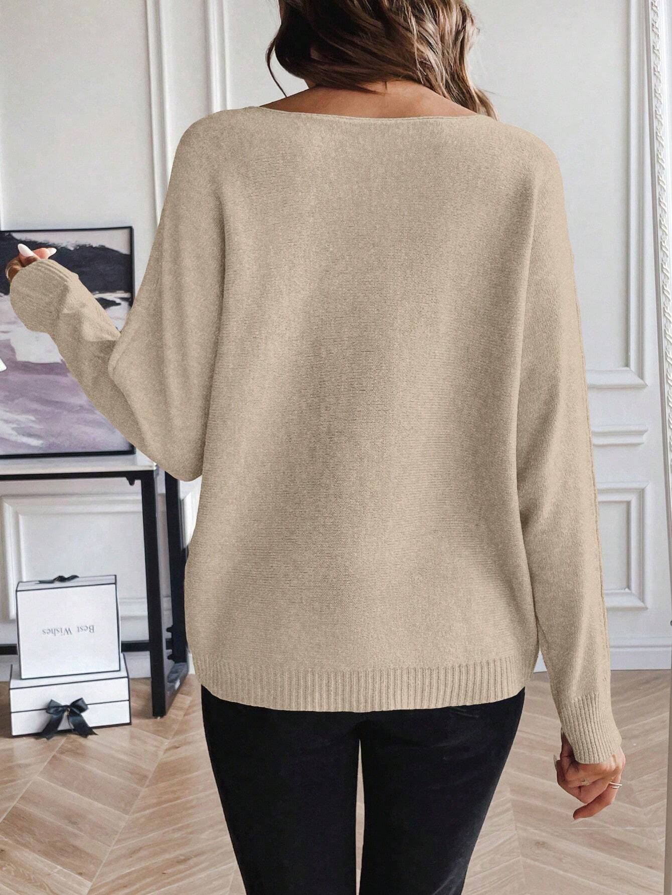 SHEIN LUNE Batwing Knit Sweater –  khaki Edition