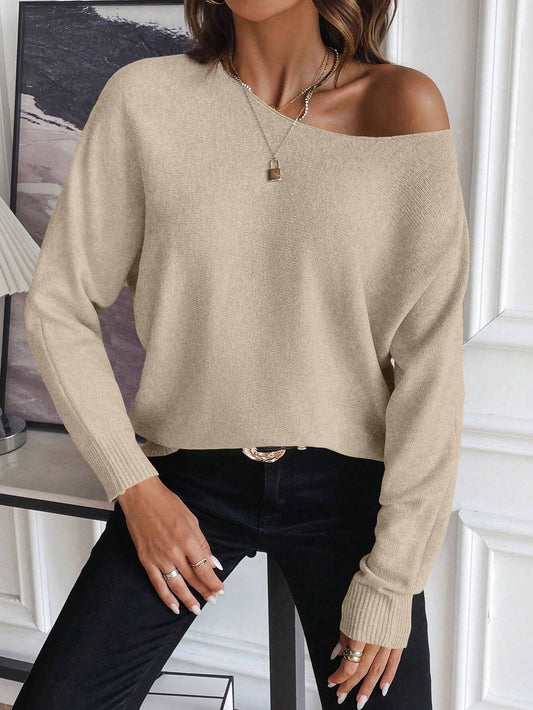 SHEIN LUNE Batwing Knit Sweater –  khaki Edition