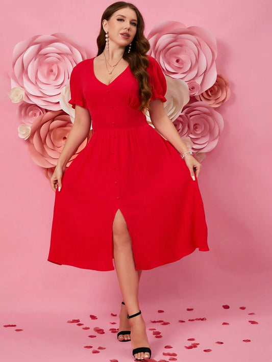 SHEIN LUNE Plus Side Split Midi Dress