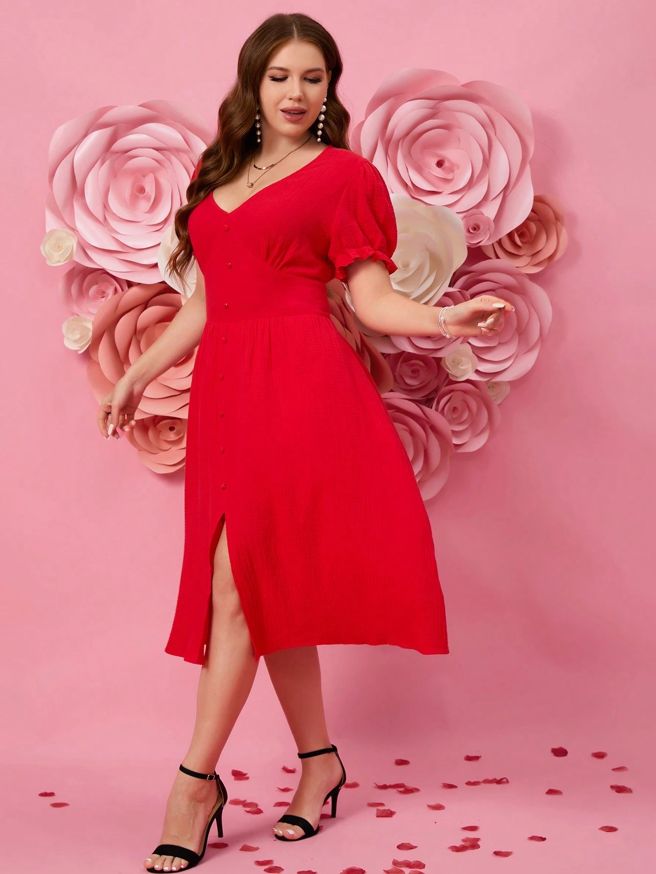 SHEIN LUNE Plus Side Split Midi Dress