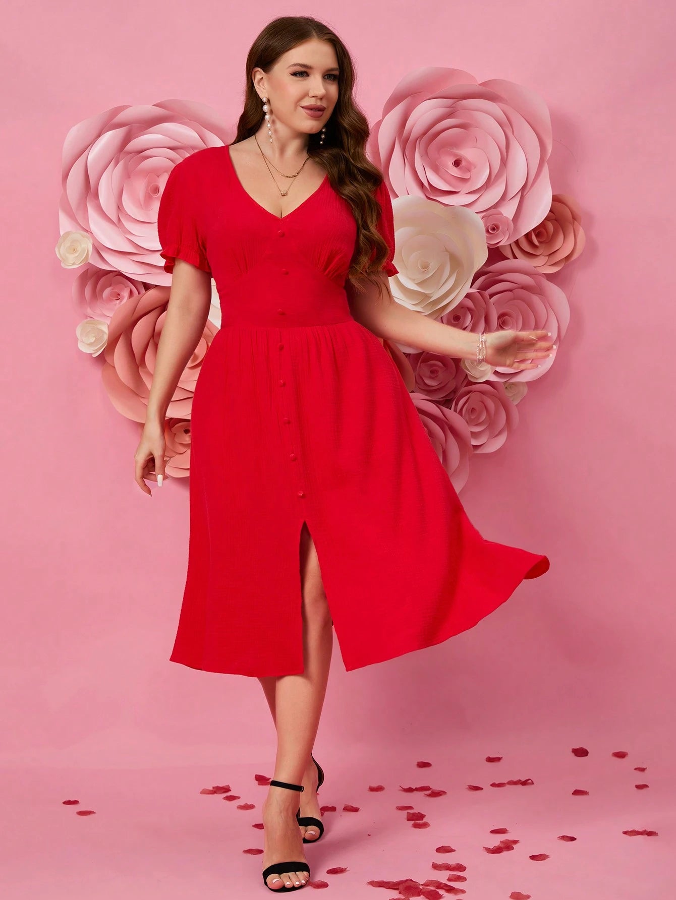SHEIN LUNE Plus Side Split Midi Dress