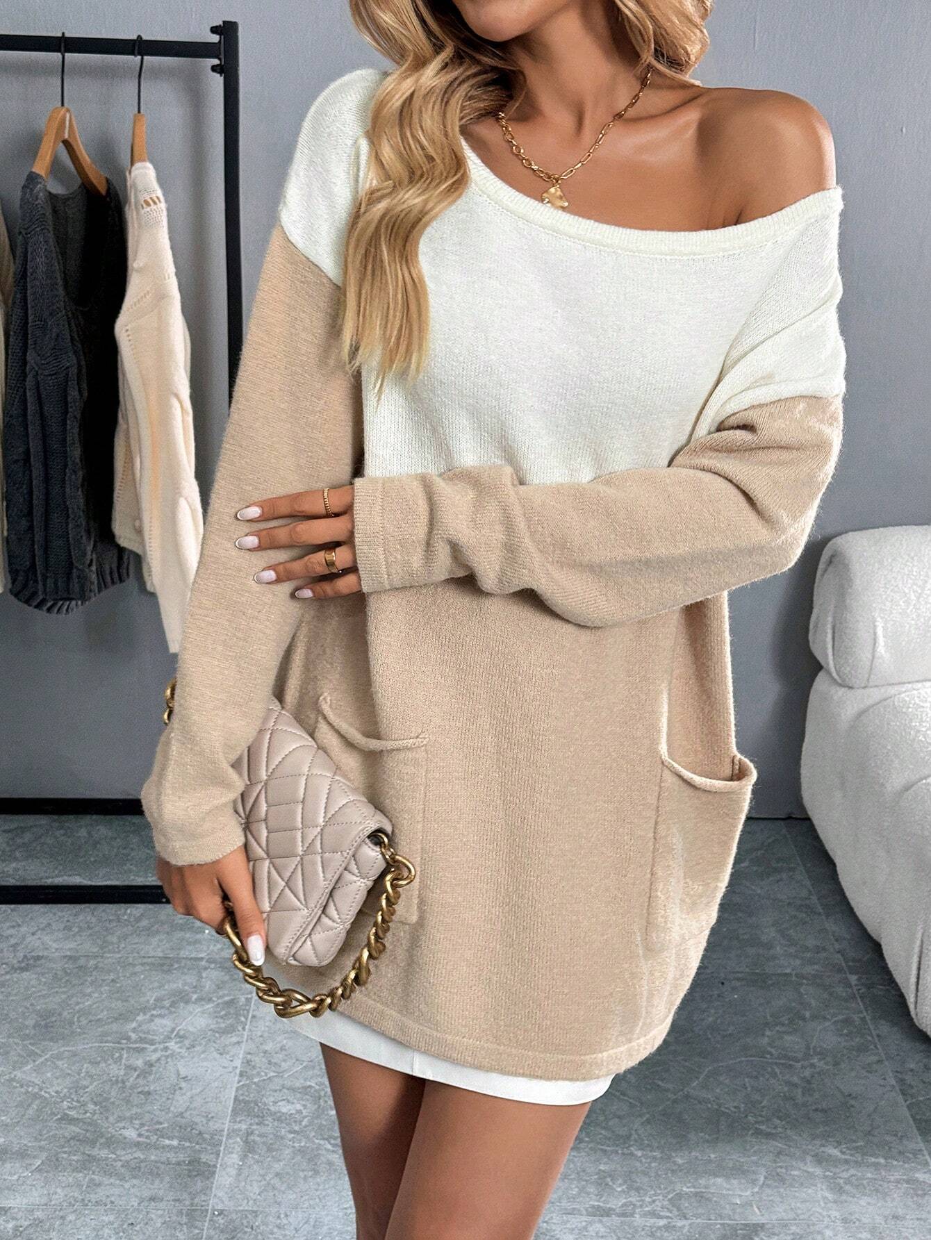 SHEIN LUNE Colorblock Loose Fit Knit Sweater