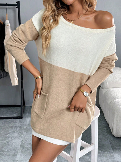 SHEIN LUNE Colorblock Loose Fit Knit Sweater