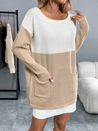 SHEIN LUNE Colorblock Loose Fit Knit Sweater