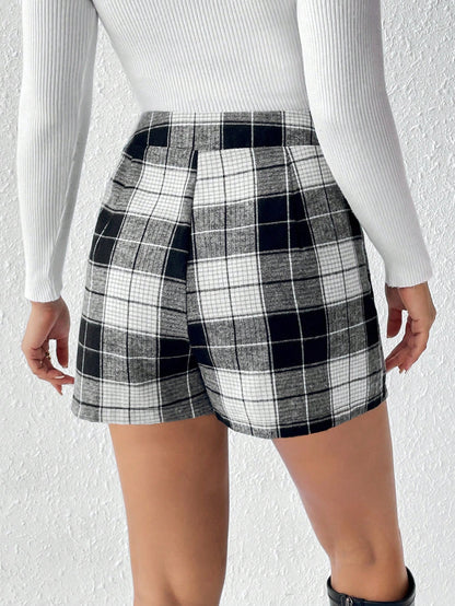 SHEIN LUNE Black & White Grid Wrap Skort