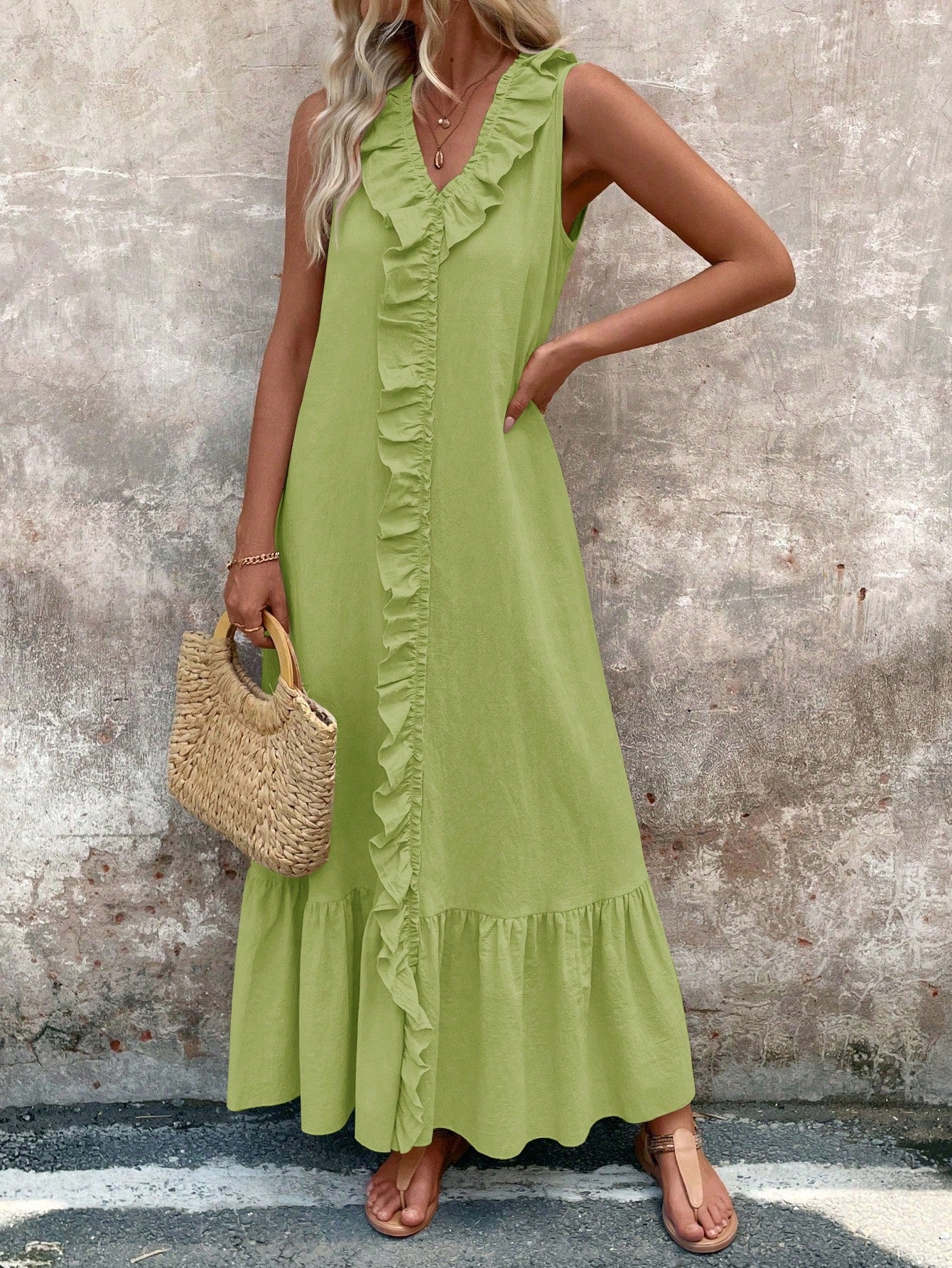 Shein Ruffle Trim V-Neck Dress