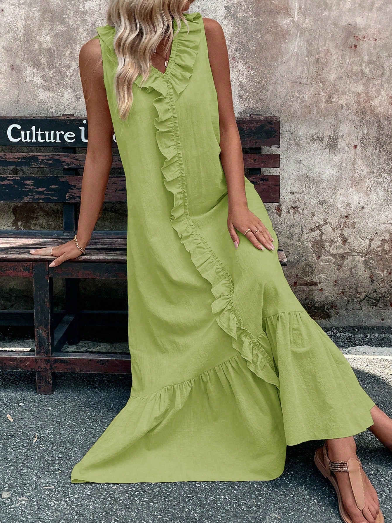 Shein Ruffle Trim V-Neck Dress