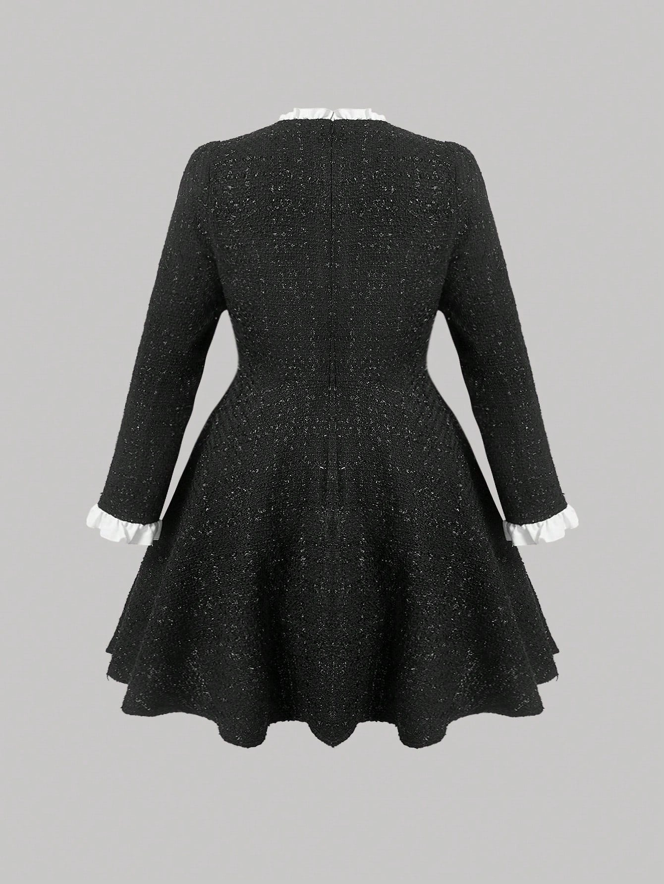 SHEIN MOD Plus Contrast Trim Bow Front Tweed Dress