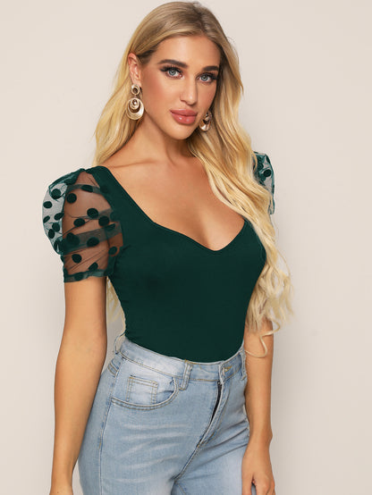 Shein Dobby Mesh Sleeve Top