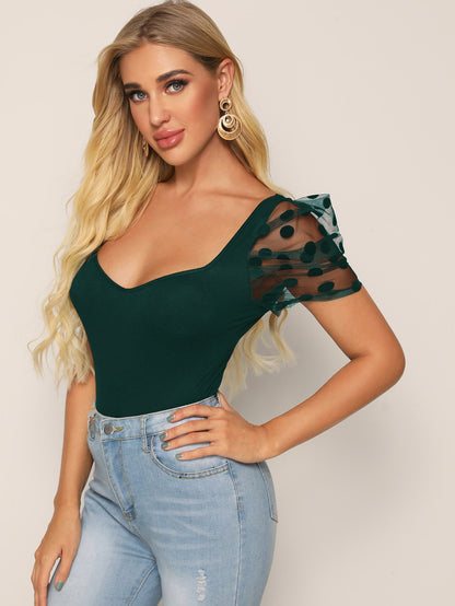 Shein Dobby Mesh Sleeve Top