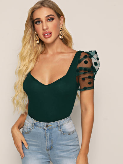 Shein Dobby Mesh Sleeve Top