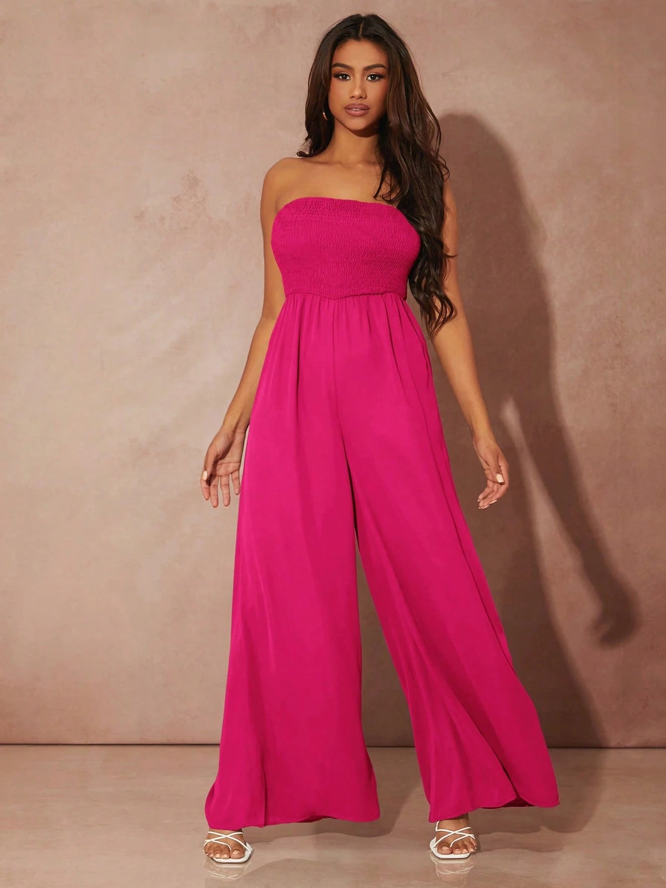 SHEIN SXY SOLID WIDE LEG TUBE JUMPSUIT
