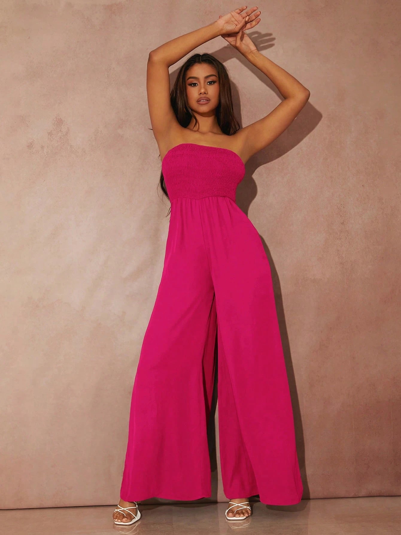 SHEIN SXY SOLID WIDE LEG TUBE JUMPSUIT