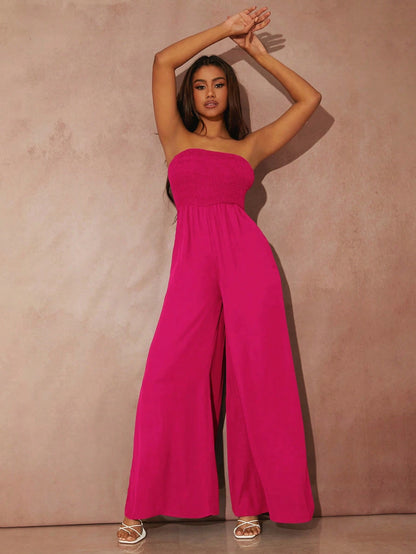 SHEIN SXY SOLID WIDE LEG TUBE JUMPSUIT