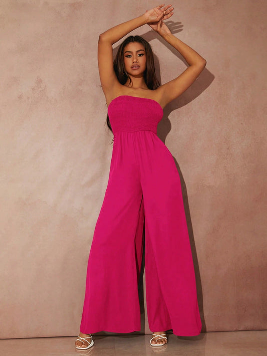 SHEIN SXY SOLID WIDE LEG TUBE JUMPSUIT
