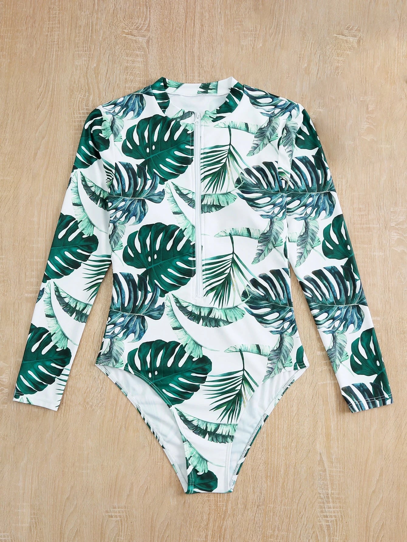 SHEIN Tropical Zip Front One-Piece Swimsuit