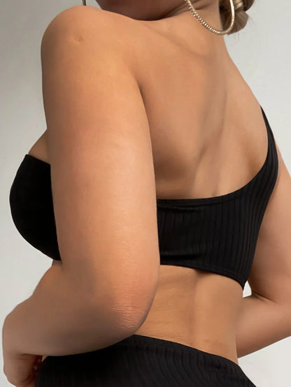 SHEIN Swim One Shoulder V-Notch Textured Bikini Top (only top)