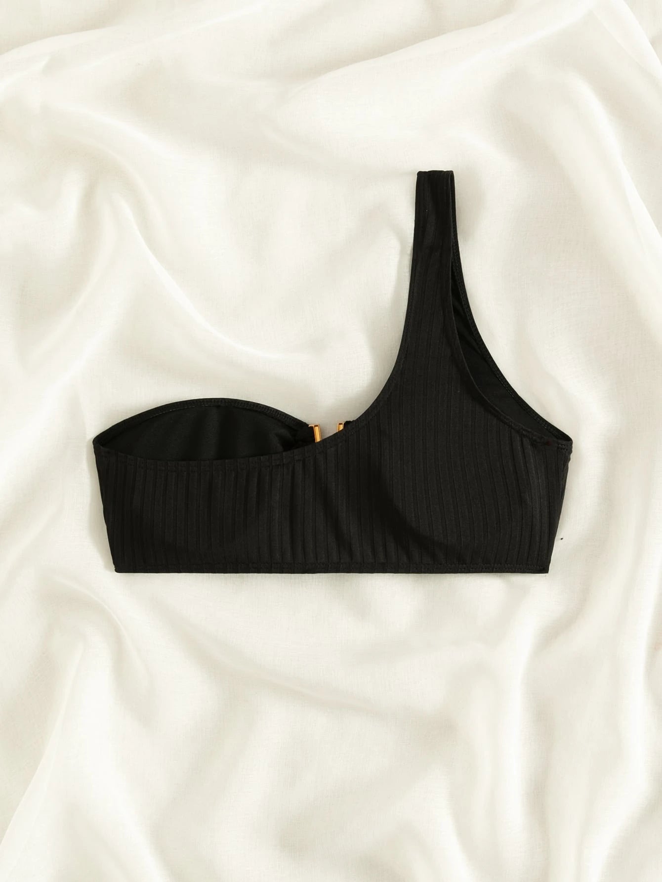 SHEIN Swim One Shoulder V-Notch Textured Bikini Top (only top)