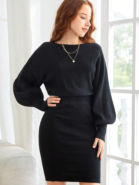 SHEIN Teen - Black Lantern Sleeve Midi Dress