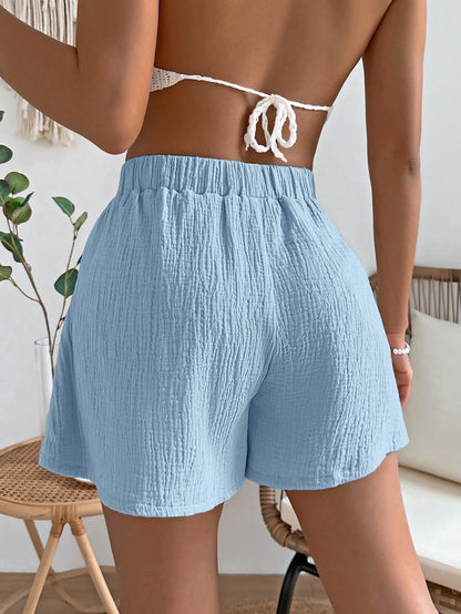 SHEIN VCAY Solid Knot Waist Shorts