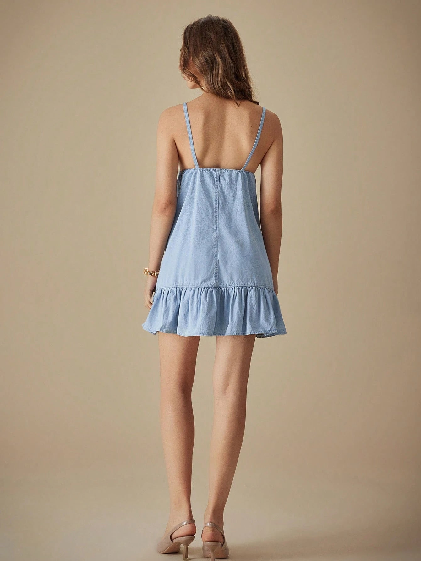 SELENZA RUFFLE HEM DENIM MINI DRESS