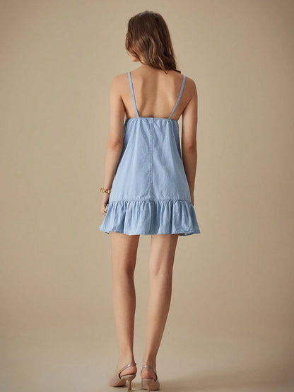 SELENZA RUFFLE HEM DENIM MINI DRESS